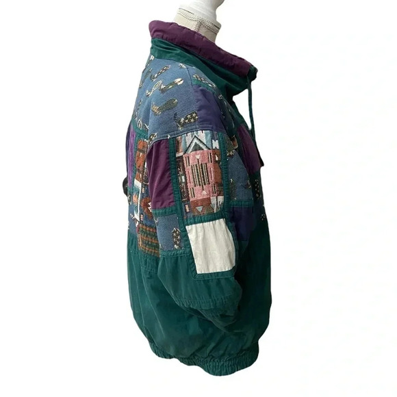 Izzi Vintage 80’s 90’s Western Cowboy Boots Patch Green Purple Jacket Size M - Picture 3 of 16